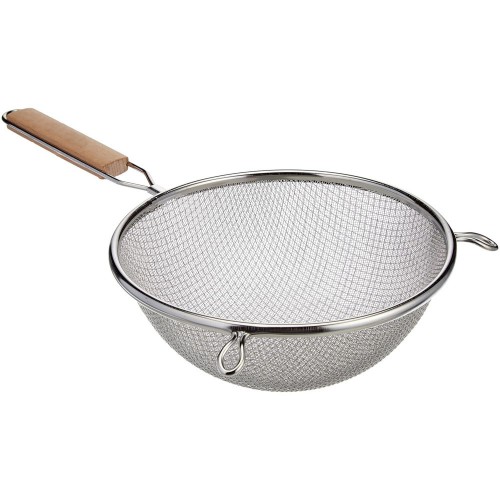 Σουρωτήρι Inox 22cm με Διπλή Σίτα και Ξύλινη Λαβή