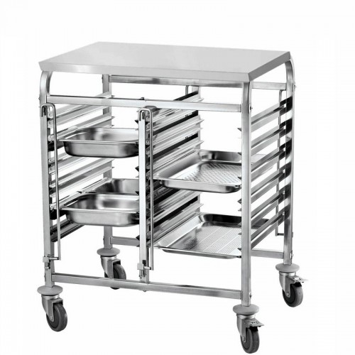 Καρότσι μεταφοράς δίσκων inox διπλό 6+6 θέσεων GN 1/1 με καπάκι