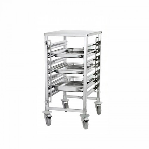 Καρότσι τροχήλατο μεταφοράς inox 6 θέσεων Gn1/1 JS με καπάκι
