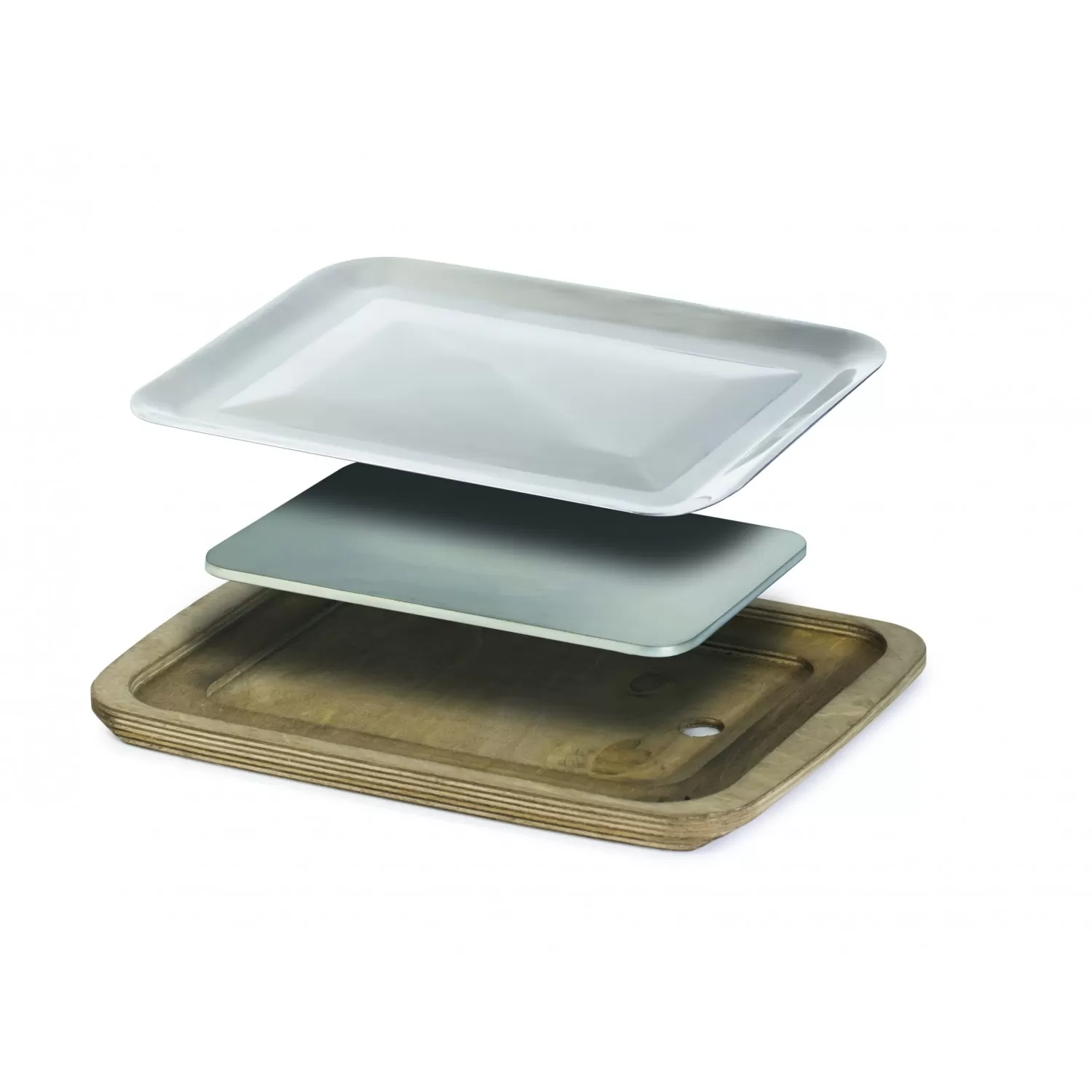 Δίσκος Σερβιρίσματος Inox με Ξύλινη Βάση 29x20cm
