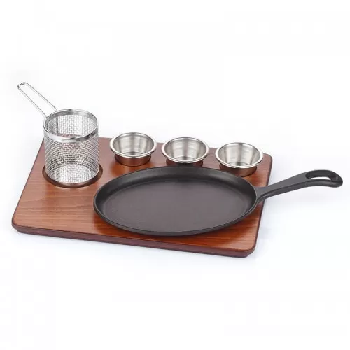 Τηγάνι Μαντέμι Fajita 24x17cm με Ξύλινη Βάση Σετ 6 Τεμαχίων