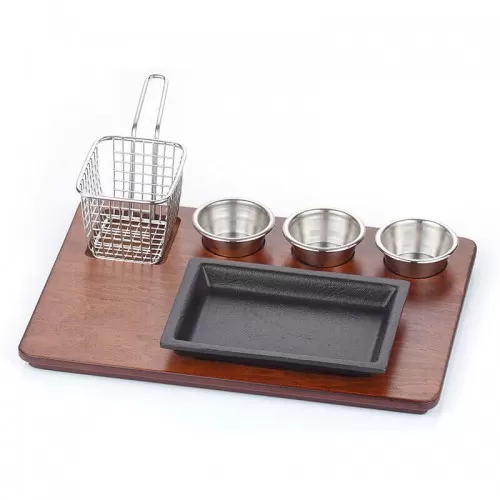 Πιατέλα Μαντέμι Ορθογώνιο 17x12cm με Ξύλινη Βάση Σετ 6 Τεμαχίων