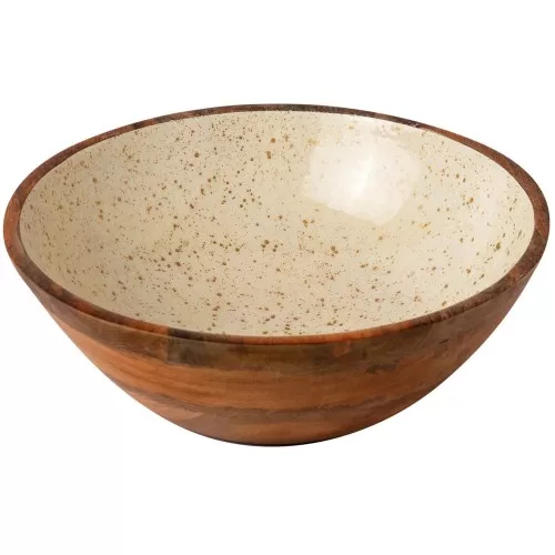 Ξύλινο Μπωλ 30x10cm Λευκό "Gold Spots" Prestige