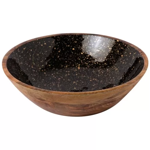 Ξύλινο Μπωλ 30x10cm Μαύρο "Gold Spots" Prestige