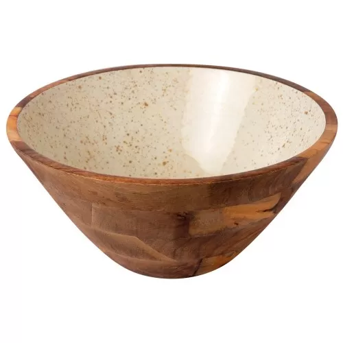 Ξύλινο Μπωλ 35x16cm Λευκό "Gold Spots" Prestige