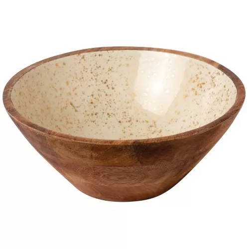 Ξύλινο Μπωλ 30x12cm Λευκό "Gold Spots" Prestige