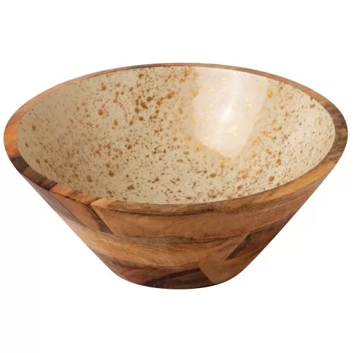 Ξύλινο Μπωλ 25x11cm Λευκό "Gold Spots" Prestige