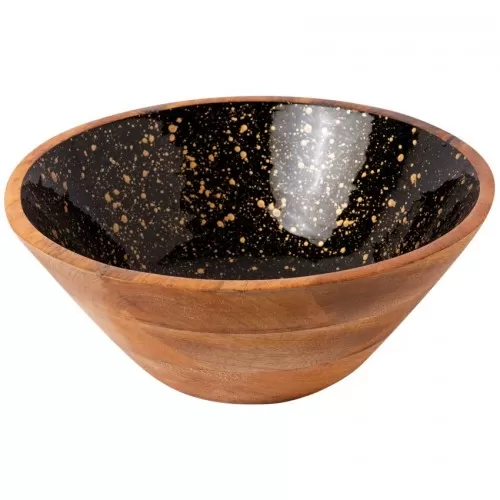 Ξύλινο Μπωλ 30x12cm Μαύρο "Gold Spots" Prestige