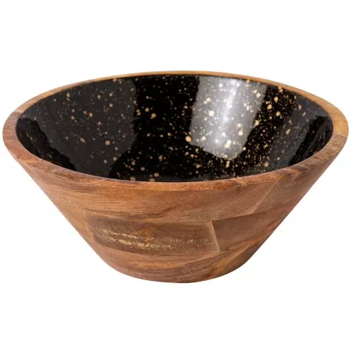 Ξύλινο Μπωλ 25x11cm Μαύρο "Gold Spots" Prestige