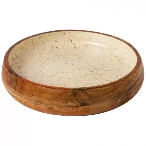 Ξύλινο Μπωλ 30x6cm Λευκό "Gold Spots" Prestige