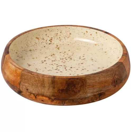 Ξύλινο Μπωλ 25x6cm Λευκό "Gold Spots" Prestige