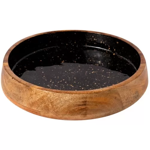 Ξύλινο Μπωλ 30x6cm Μαύρο "Gold Spots" Prestige