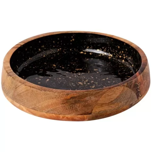 Ξύλινο Μπωλ 25x6cm Μαύρο "Gold Spots" Prestige