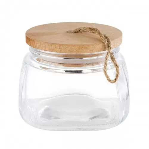 Βάζο Γυάλινο με Ξύλινο Καπάκι 1lt 14x14cm