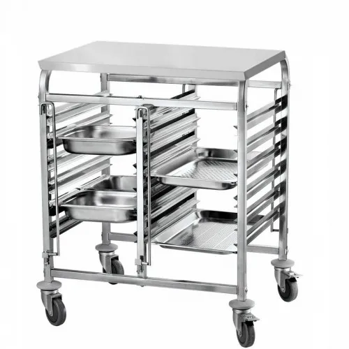 Καρότσι μεταφοράς δίσκων inox διπλό 6+6 θέσεων GN 1/1 με καπάκι