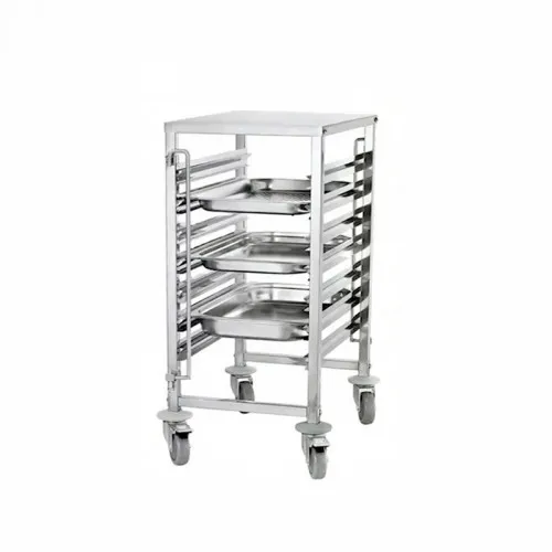 Καρότσι μεταφοράς δίσκων inox 6 θέσεων GN 1/1 με επιφάνεια